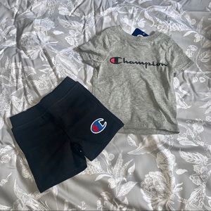 SOLD‼️ Champion Blk/Grey Shirt And Shorts Set